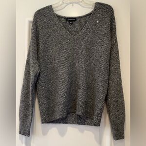 INC International Concepts Gray Sequined Sweater Small V-Neck Long Sleeves NEW